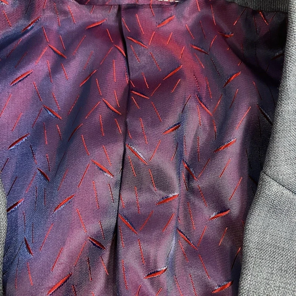 Bespoke Blazer Blue Grey Hand Tailored Two Button Burgundy Purple Jaquard Lining